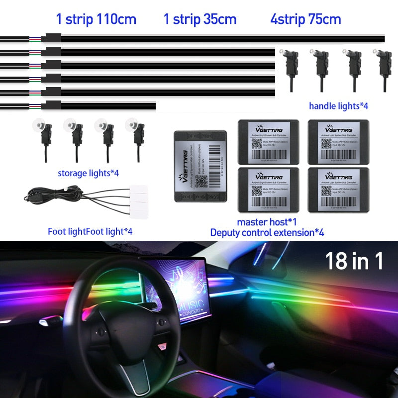 Universal Addressable RGB Ambient Lights 64 Color LED Interior Symphony Atmosphere Strip Lights