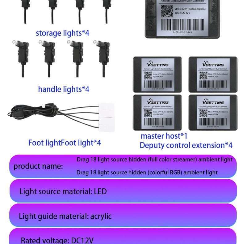 Universal Addressable RGB Ambient Lights 64 Color LED Interior Symphony Atmosphere Strip Lights