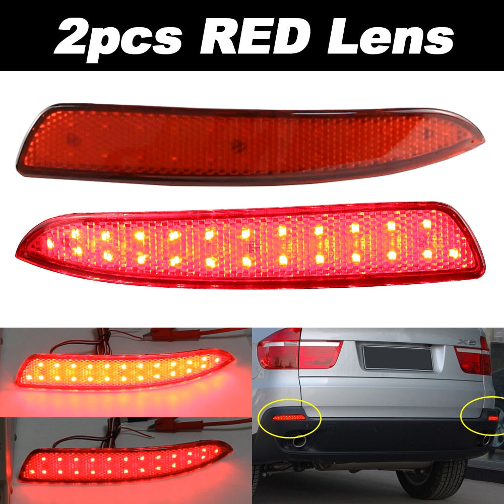 2Pcs Rear Reflector Tail Warning Stop Fog Lamp For 2007-2010 BMW E70 X5 Smoke / RED Lens 48-SMD LED Rear Bumper Brake Lights Lamps