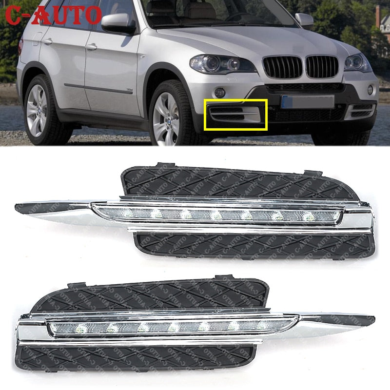 LED Front Bumper DRL Fog Head Lamp Light Daytime Running Light Cover For BMW X5 E70 2007 2008 2009 2010 Pre Lci