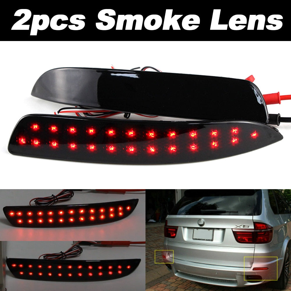 2Pcs Rear Reflector Tail Warning Stop Fog Lamp For 2007-2010 BMW E70 X5 Smoke / RED Lens 48-SMD LED Rear Bumper Brake Lights Lamps