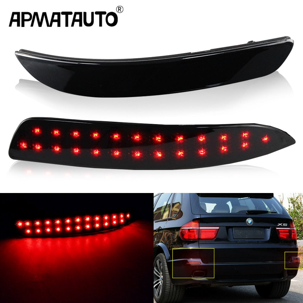 2Pcs Rear Reflector Tail Warning Stop Fog Lamp For 2007-2010 BMW E70 X5 Smoke / RED Lens 48-SMD LED Rear Bumper Brake Lights Lamps